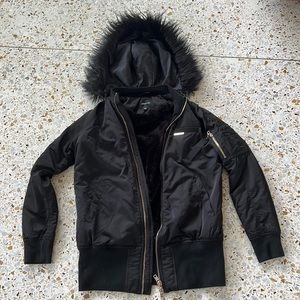 Members Only black coat with fur hood